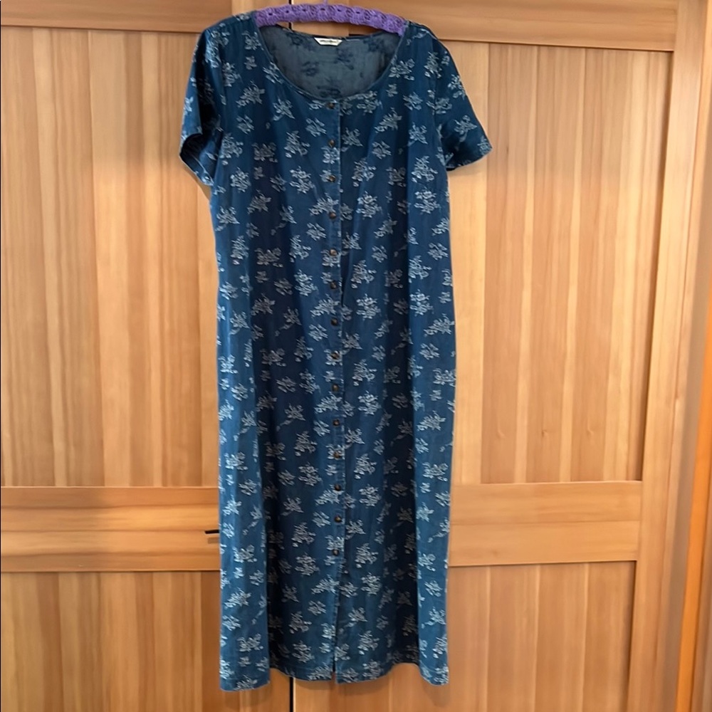 Vintage Eddie Bauer Denim Maxi Mumu Dress with Rose Pattern